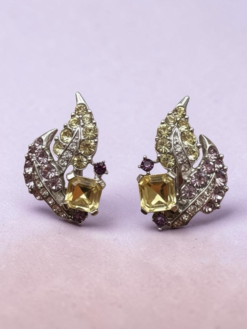 Vintage MARCEL BOUCHER Signed Numbered 6213 Rhinestone Clip Earrings MidCentury
